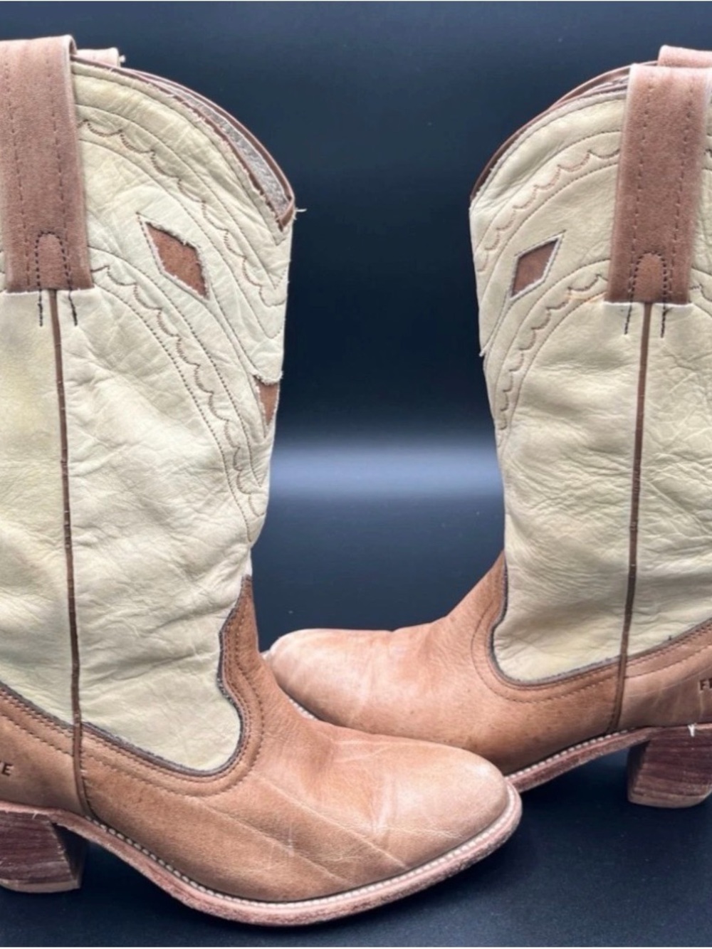 Frye Two-Tone Tan and Cream Western Boots